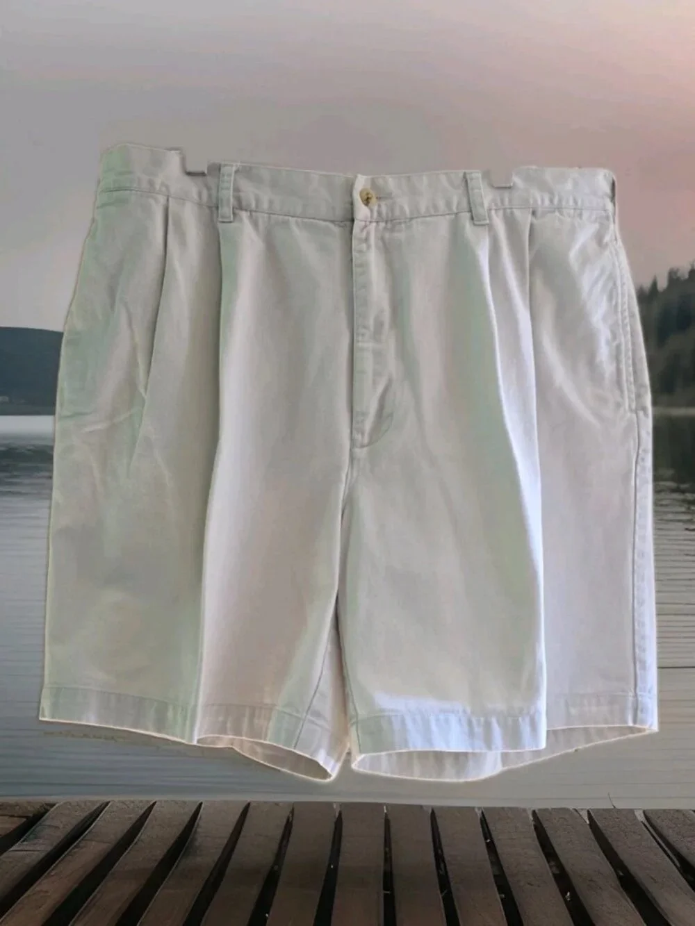 IZOD Men's Tan Double Pleated Bermuda Shorts 38